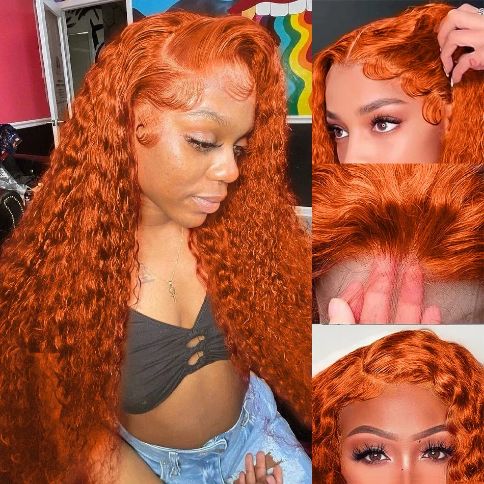 Le Mythe Orange Ginger 13x6 HD Transparent Deep Wave Lace Frontal Human Hair Wig 30 40 Inch 13x4 Lace Front Wigs For Women