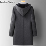 Luxury Top Quality Double-sided Wool Trench Coat For Men Autumn Winter Fashion Mid-length Hooded Woolen Long Coat Man Clothing