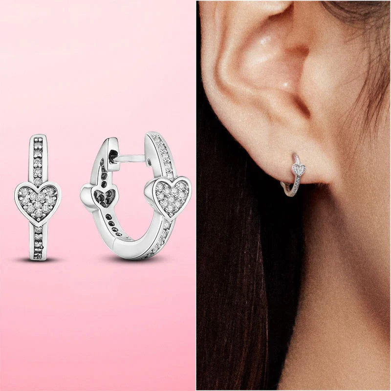 Earrings 925 Silver Asymmetrical Heart Hoop Earrings for Women Fashion Trendy Sterling Silver 925 Earring Original Jewelry Gift