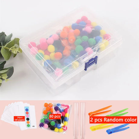 54-109pcs Fine Motor Sorting Set Kids Educational Toy Test Tube Pompoms Tweezers Color Matching Card Montessori Chidlren Gifts