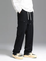 Side Strap button-down Logging Sweatpants Straight Leg Loose Heavy Cotton High Street Slacks