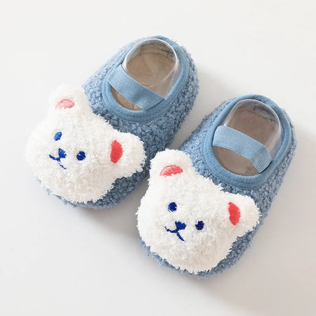 Cartoon Bear Baby Shoes Winter Thick Warm Newborn Shoes Non-slip Soled Soft Plush Toddler Kids Boy Girls Infant First Walkers