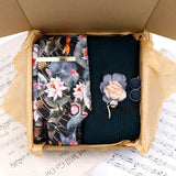 Viola Design 6PCS Gift Box Floral Solid Cotton Sock Tie Sets Clip Pin Cufflinks Hankie Men Wedding Party Daily Cravat Accessory