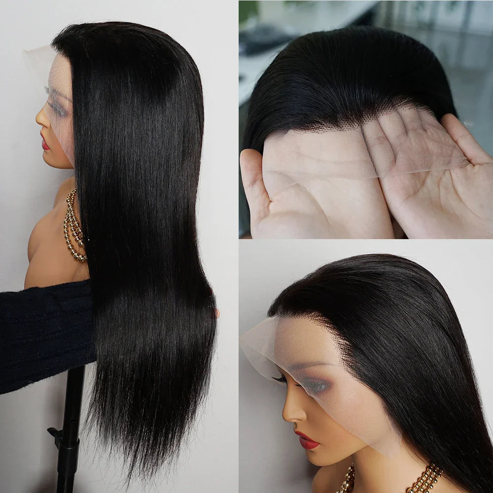 180% 13x4 Bone Straight Lace Front Wig Indian Remy Transparent Lace Frontal Wig Human Hair Wigs 4x4 Closure Wig Pre-Plucked