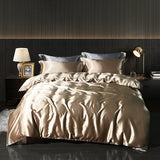 Luxury Gold Mulberry Silk Bedding Set Comforter Quilt Cover Flat Sheet Pillowcase Double Ru Europe Queen Bed Linen Duvet Covers