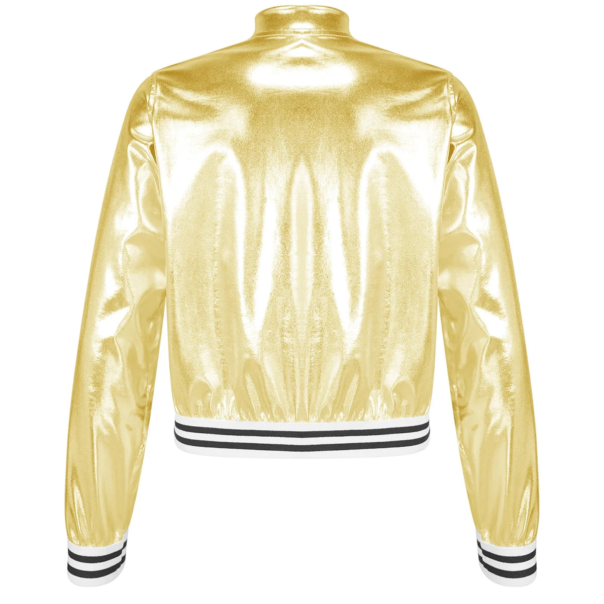 Kids Girls Shiny Baseball Jacket Bolero Disco Blazer Street Dance Wear Long Sleeve Metallic Zipper Bomber Coat Outerwear