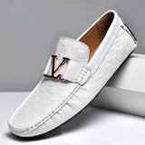 100% Genuine Leather Shoes Crocodile Pattern Men's Loafers Flats Office Moccasins Driving Wedding Business Buckle Strap Slip on