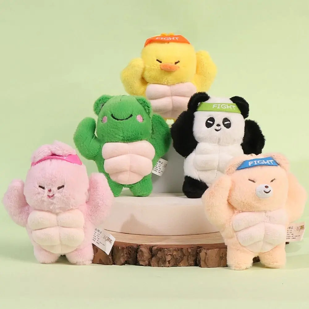 Funny Power Muscular Animal Plush Doll Hercules Cartoon Frog Bear Dog Duck Keychain Backpack Pendant Accessories New Creative