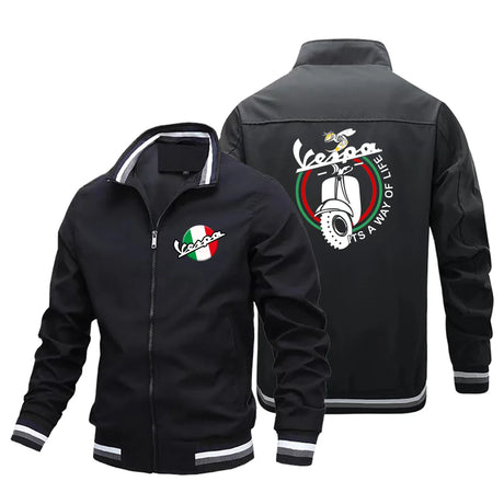 2024 new Men's Jacket VESPA Logo Print Motorcycle Racing Jacket Windbreaker Casual Biker Jacket Men's Clothing Zip Jacket Top