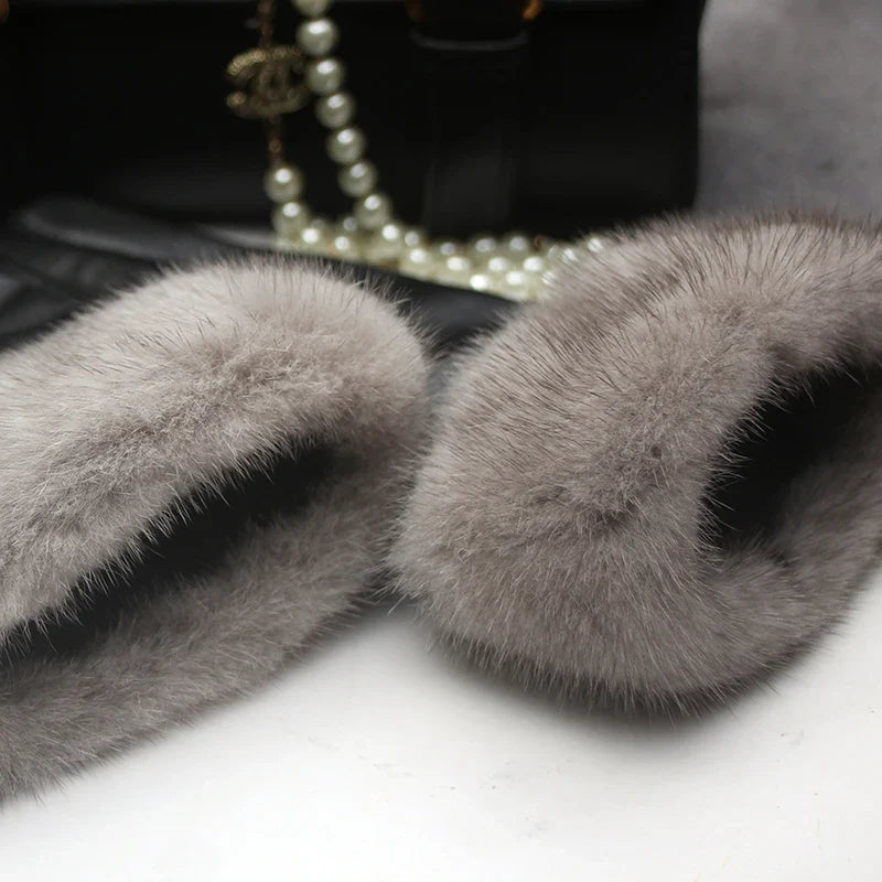 Real Sheepskin Fox Fur Gloves Women's Genuine Leather Glove Winter Warm Fashion Style Natural Fluffy Fox Fur Oversized Customize