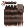 Brown Straight Human Hair 2/3 Bundles with 4x4 Lace Closure Remy Human Hair Weave 12-24 inch BOBBI COLLECTION