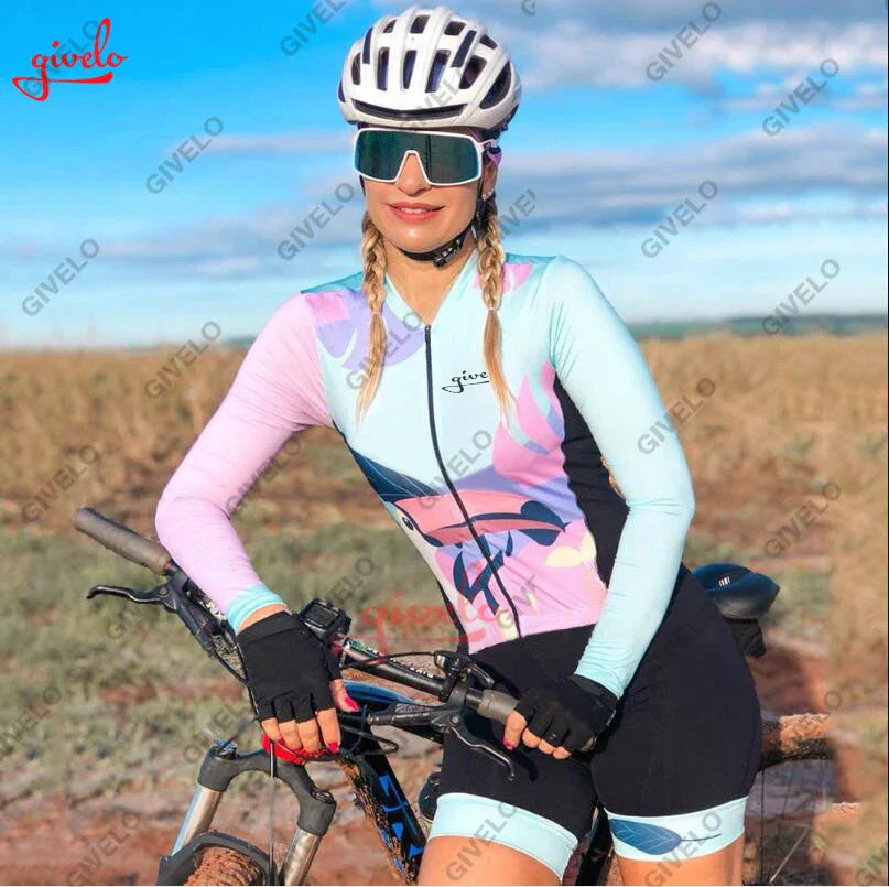 GIVELO Women's Cycling Monkey MTB Jumpsuit Long Sleeved UV Resistant Bicycle Clothing Feminino Jumpsoit Ciclismo