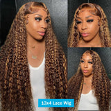 250 densisty 13x6 Highlight Ombre Deep Wave Lace Frontal Wig Brazilian 32 Inch HD Lace Front Human Hair Wigs for Women