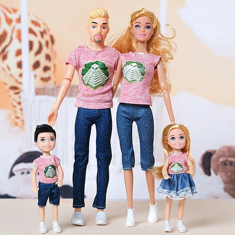 30cm Family Doll Movable Body Mom Dad Ken and Kids 4 Dolls Set 1/6 Barbies Doll Toy for Child Kids Education Birthday Gift