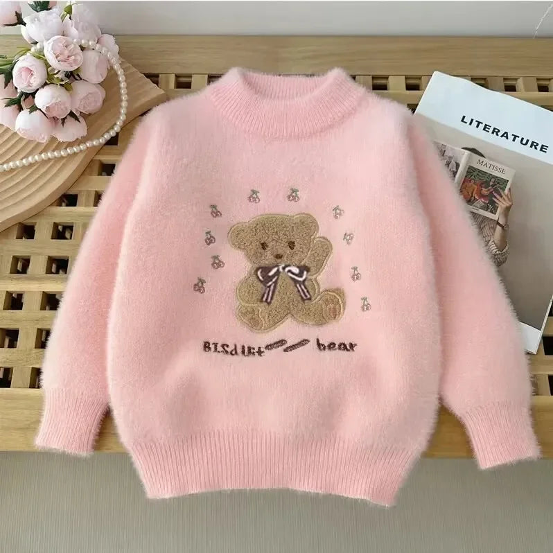 2023 Flower Knit Sweaters Autumn Winter Children's Kids Baby Girls Clothes Thicken Pullover Kids Long Sleeve Sweater