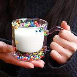 200ml Multicolor Heart Shaped Quicksand Cup Creative Double Layer Glass Cup Coffee Mug Milk Tea Juice Water Glass Drinkware