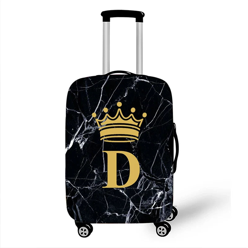 Fashion Black Marble Crown Letter Luggage Cover Travel Letter A Z Crown Suitcase Covers Elastic Trolley Case Protective Cover