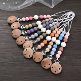 Baby Wooden Pacifier Clips Round Silicone Teether Beads Nipple Chain For Nursing Toys Gift Dummy Holder Chain BPA Free