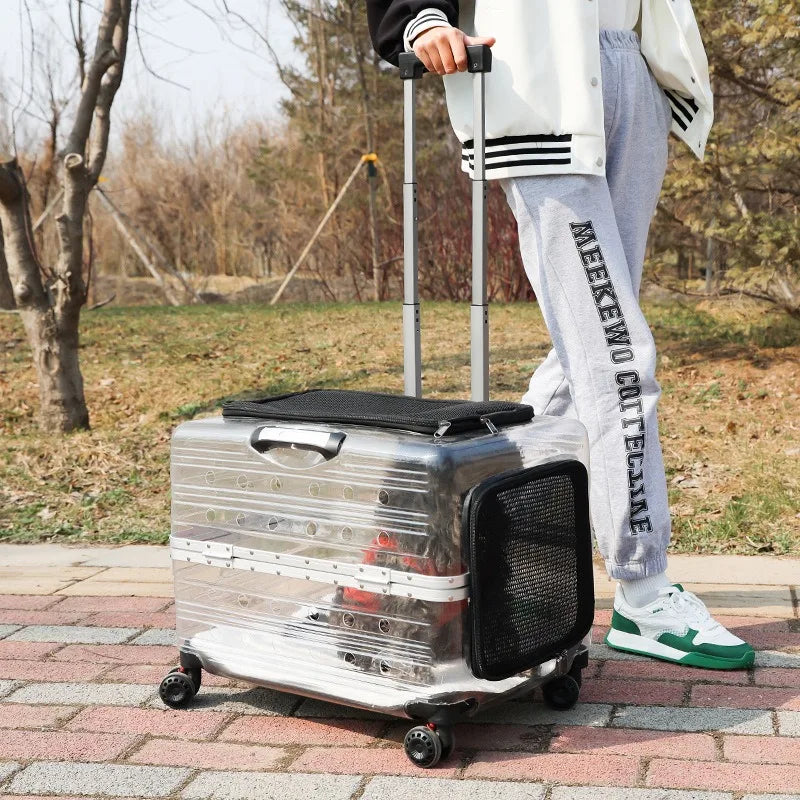 Pet Trolley Bag Case Carrier for Cats Expands Transparent Puppy Move Bag Travel with Wheels Pet Items Portable Cat Holder Basket