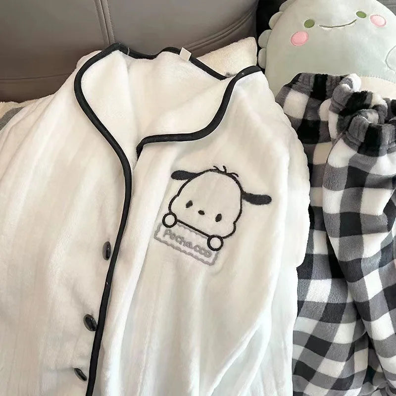 Pochacco Flannel Home Suit Coat Velvet Home Suit Coat Kawaii Pajama Sanrio Animation Derivatives Peripheral Products