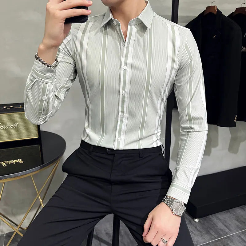 British Style Autumn New Striped Shirts Mens Long Sleeve Business Slim Fit Casual Shirt Homme Social Formal Wear Blouses 4XL-M