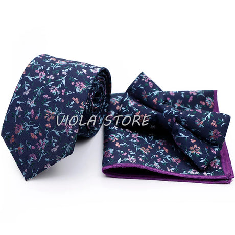 45 Color Paisley Geometry Striped 7.5cm Tie Set Polyester Floral Bow Hanky Wedding Party Business Suit Cravat Men Gift Accessory