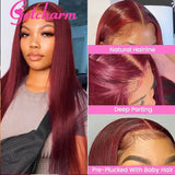 99J Burgundy Straight 13x4 Lace Front Human Hair Wigs Brazilian Hair Pre-Plucked Red Color Straight Lace Frontal Wigs For Women