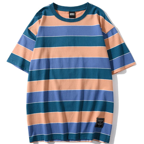 HISTREX 50 Colors Men Women Stripe T Shirt 100% Cotton T-shirt Summer Vintage Crewneck Y2K Oversize Tshirts Tops Tee Women 200g