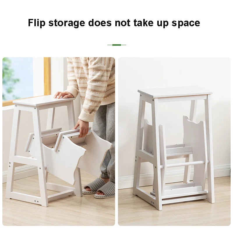 Step Stool Solid Wood Folding Ladder Chair Home Three-step Climbing Multifunctional Ladder Indoor Pedal, Foot Rest Stool