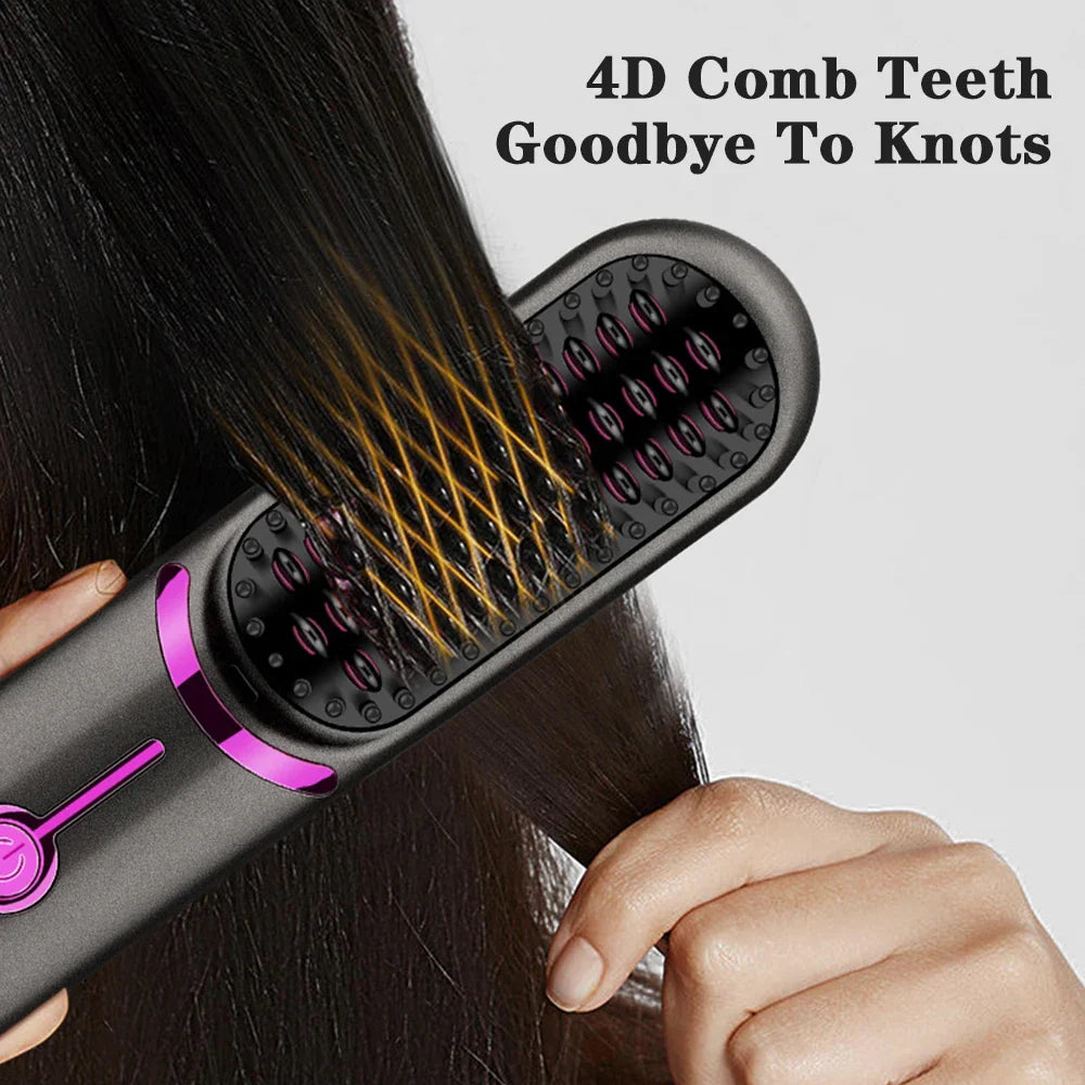 Electric Hair Brushes Wireless Hair Straightener Brush for Women Portable Rechargeable Hair Straightener Cordless Heating Comb