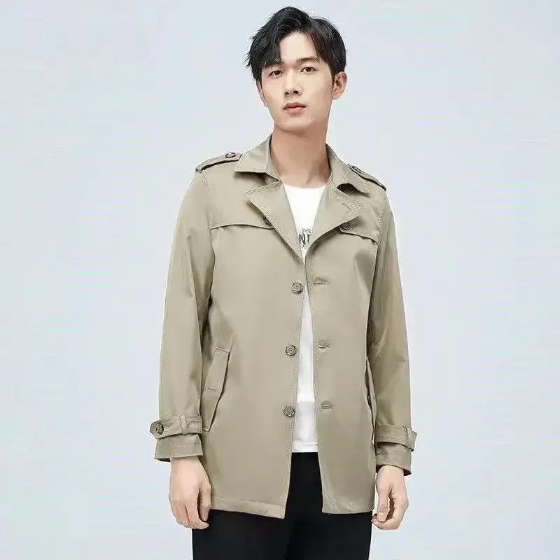 Fashion Men's woolen Coats Solid Color Single Breasted Lapel Long Coat Jacket Casual Overcoat Casual Trench Spring and Autumn