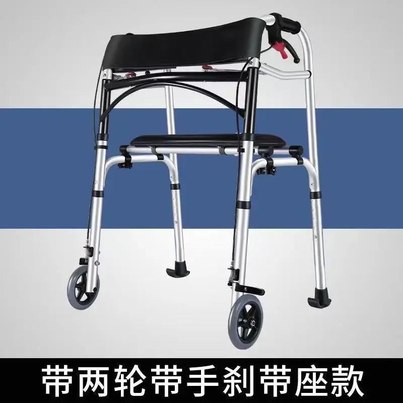 Foldable Elderly Walking Assist Crutch Chair With Wheels Rehabilitation Walker Height Adjustable Standing Frame Mobility Aids