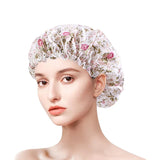 Women Satin Bonnets Printed Floral Edge Nightcap Fashion Imitated Silk Fabric Home Cap Lady Elastic Hair Care Beauty Makeup Hat