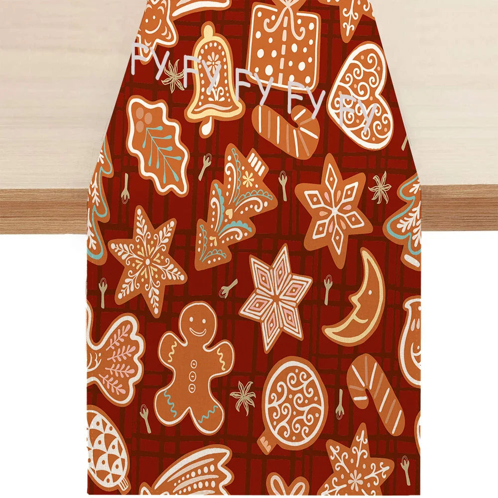 Christmas Gingerbread Man Table Runner Snowflake Home Kitchen Festive Candy Dining Room Decor Indoor Outdoor Party Supplies