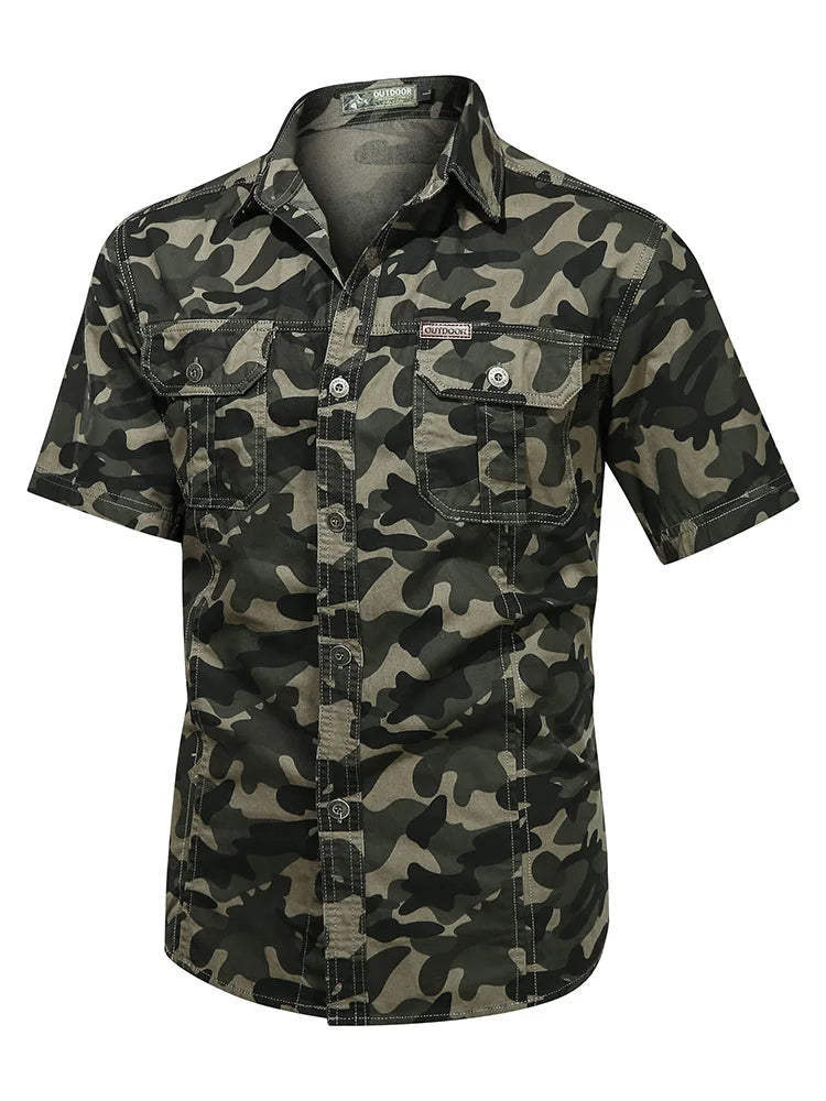 Camo Tactical Shirts Men Summer Camouflage Army Green Short Sleeve Cargo Shirt Mens Military Wear-resistant Work Chemise Homme