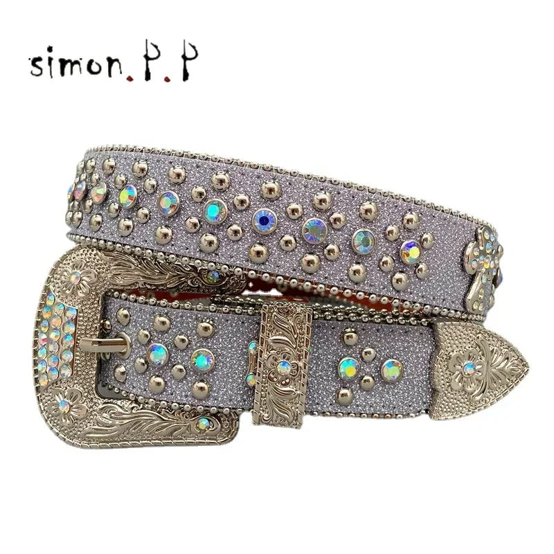 Punk Rock Colorful Rhinestones Belt Studded Western Bling Belts Y2K for Women Men Cowgirl Cowboy with Diamond Ceinture Femme