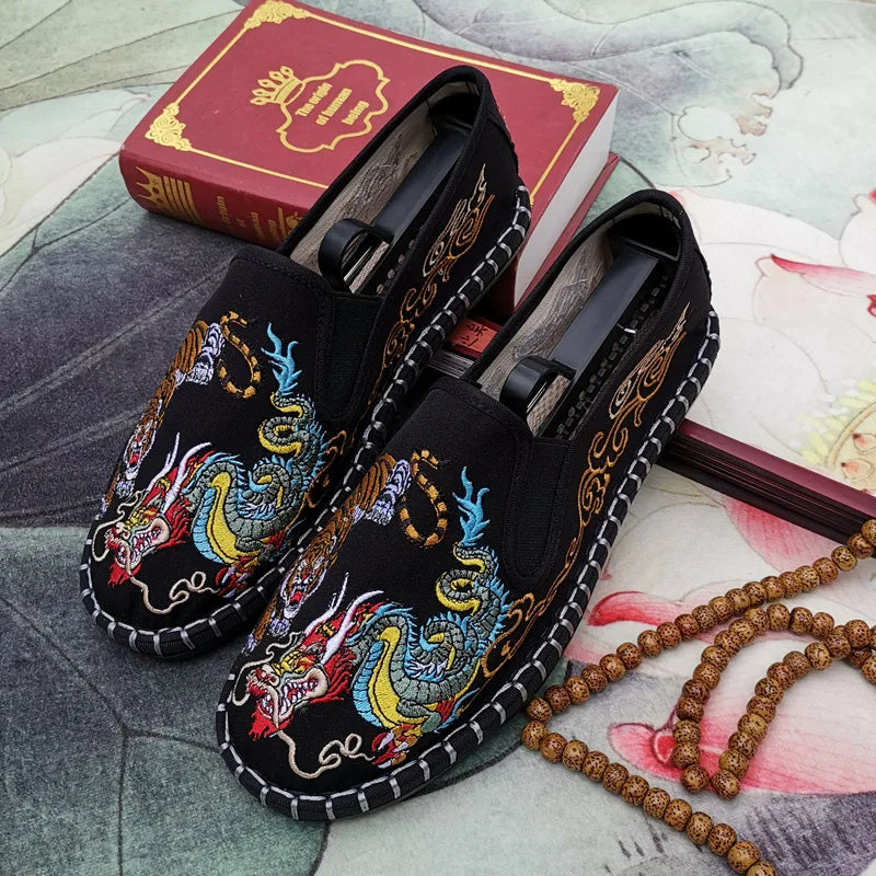 Old Beijing Cloth Shoes Embroidery Flower Social Guy Male Moccasin-Gommino Student Casual Shoes Fashion National Chinese Style