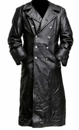 MEN'S GERMAN CLASSIC WW2 MILITARY UNIFORM OFFICER BLACK REAL LEATHER TRENCH COAT