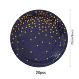 Dark Blue Gold Dot Disposable Tableware Set Paper Plates Cups Napkins Straw for Birthday Party Decoration Supplies Table Decor