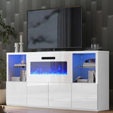 68'' Fireplace TV Stand with 40'' Fireplace, Modern High Gloss Media Entertainment Center with LED Lights for TVs up to 78''