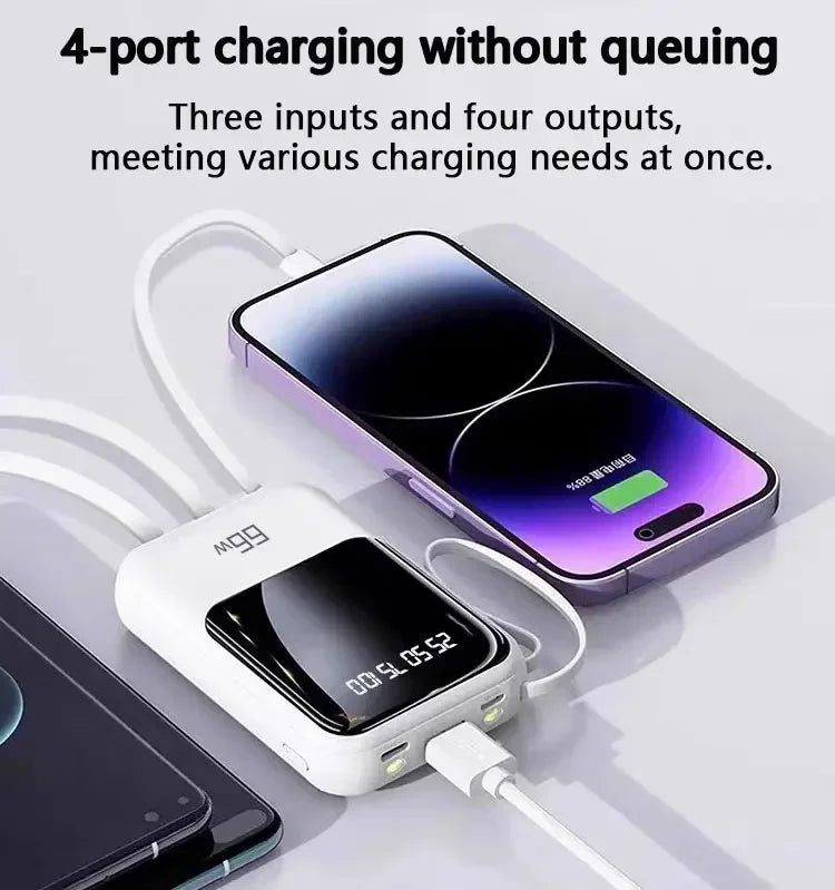 50000mAh Mobile Power Supply With Built-In Cable 66W Super Fast Charging Power Bank Waterproof Portable Mobile Phone Accessories