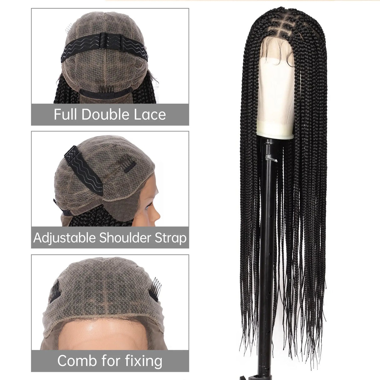 Viyskur 36 Inches Full Lace Front Knotless Box Braided Wigs With Baby Hair Super Long Synthetic For Black Women