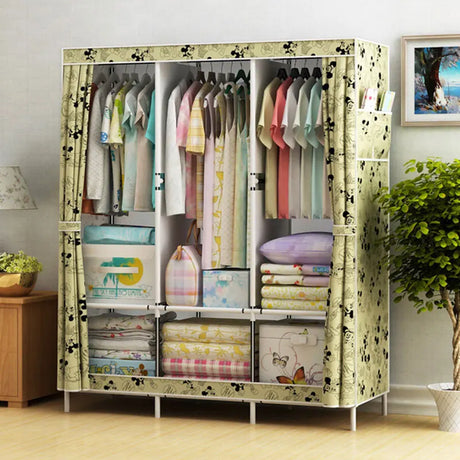 Bedroom Clothes Hanging Storage Wardrobe Dormitory Storage Cabinet Simple Cloth Wardrobe Fabric Steel Assembly Closet Hot Sale