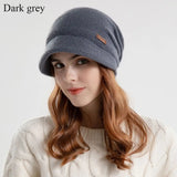 Fleece Lined Knitted Hat Casual Thickened Short Brim Beanies Soft Plush Keep Warm Ear Protection Women Girl