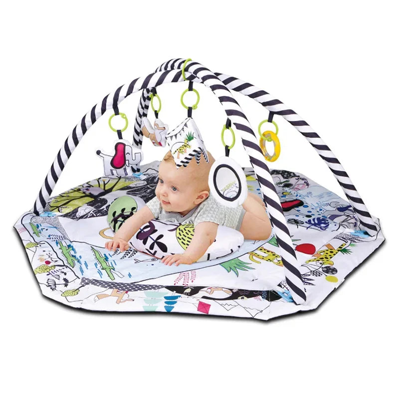 New Multifunctional Fitness Frame Round Play Crawling Mat 0-12 Months Baby Puzzle Game Blanket Fun Sounding Pendant Gift For Kid