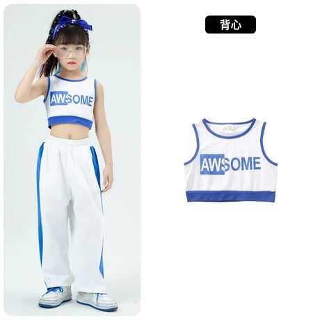 Girls Hip Hop Crop Jacket Solid Cargo Pants Clothes Set Kids Jazz T-shirt Street Dance Contrast Joggers Child Streetwear Outfits