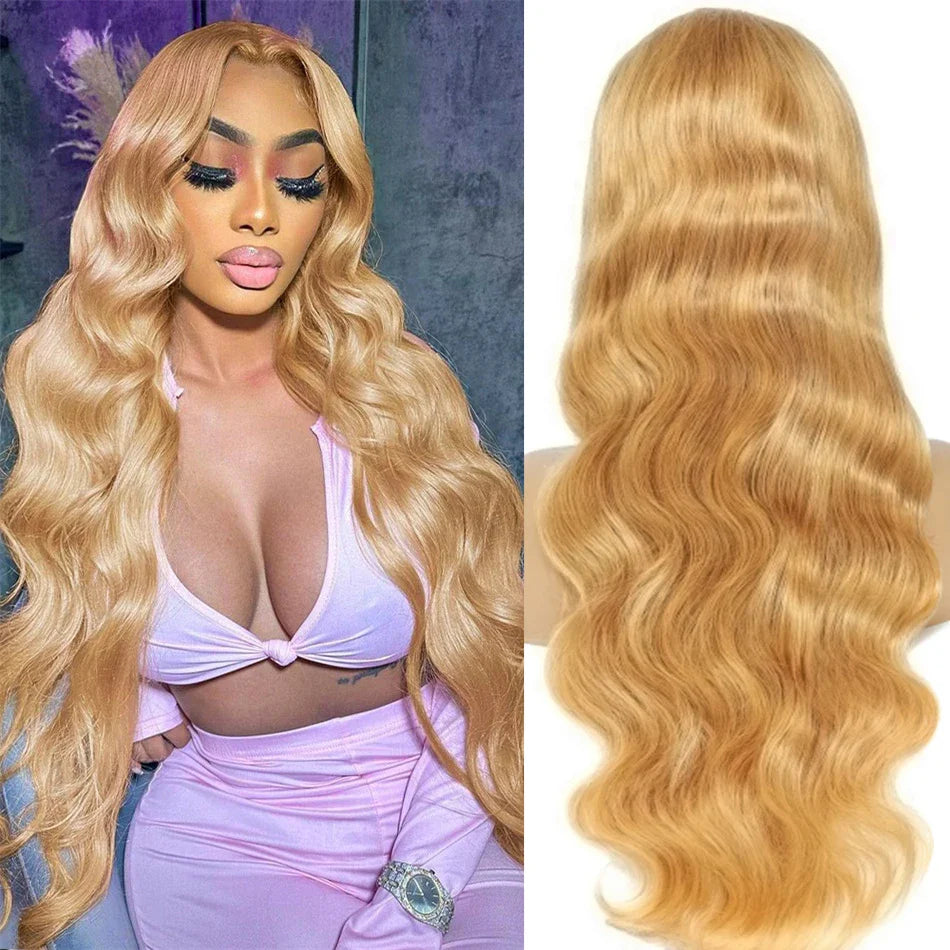 13x4 Transparent Honey Blonde Lace Front Wigs 27# Colored Straight Lace Front Human Hair Wigs 32 Inch Body Wave Human Hair Wigs