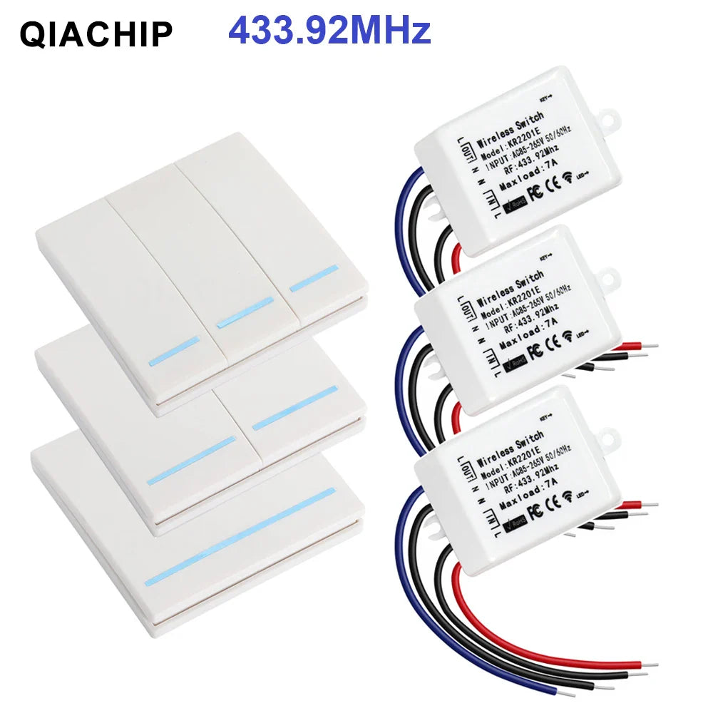 QIACHIP 433.92MHz AC 220V 1 CH Wall Panel Wireless Remote Control Switch Smart Home Room AC 85-265V Remote Control Receiver