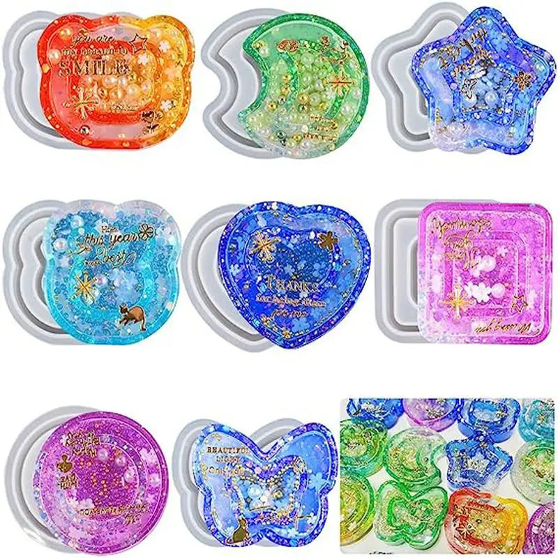 Silicone Quicksand Mold Heart Butterfly Shaped Epoxy Resin Casting Mold for Keychain Charms DIY Jewelry Making Supplies 8 Styles