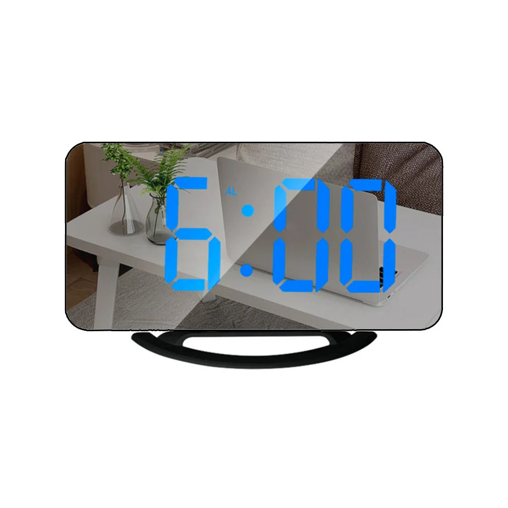 New Digital Alarm Clock 7" Large LED Mirror Electronic Clocks with Touch Snooze Dual USB Charge Desk Wall Modern Clocks Watches